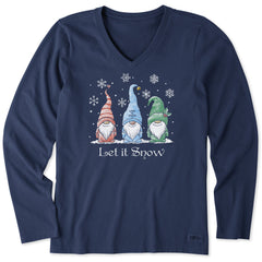 Women's Let it Snow Gnomes Long Sleeve Crusher Vee