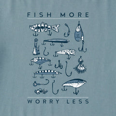 Men's Fish More Worry Less Hooks and Tackle Simply True Crew