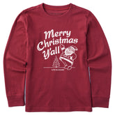 Kids Santa Merry Christmas Y'all Long Sleeve Crusher Tee