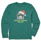 Men's Festive Enough For Ya? Long Sleeve Crusher Tee