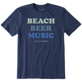Men's Beach Beer Music Short Sleeve Crusher Tee