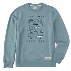 Men's Fish More Worry Less Hooks and Tackle Simply True Crew