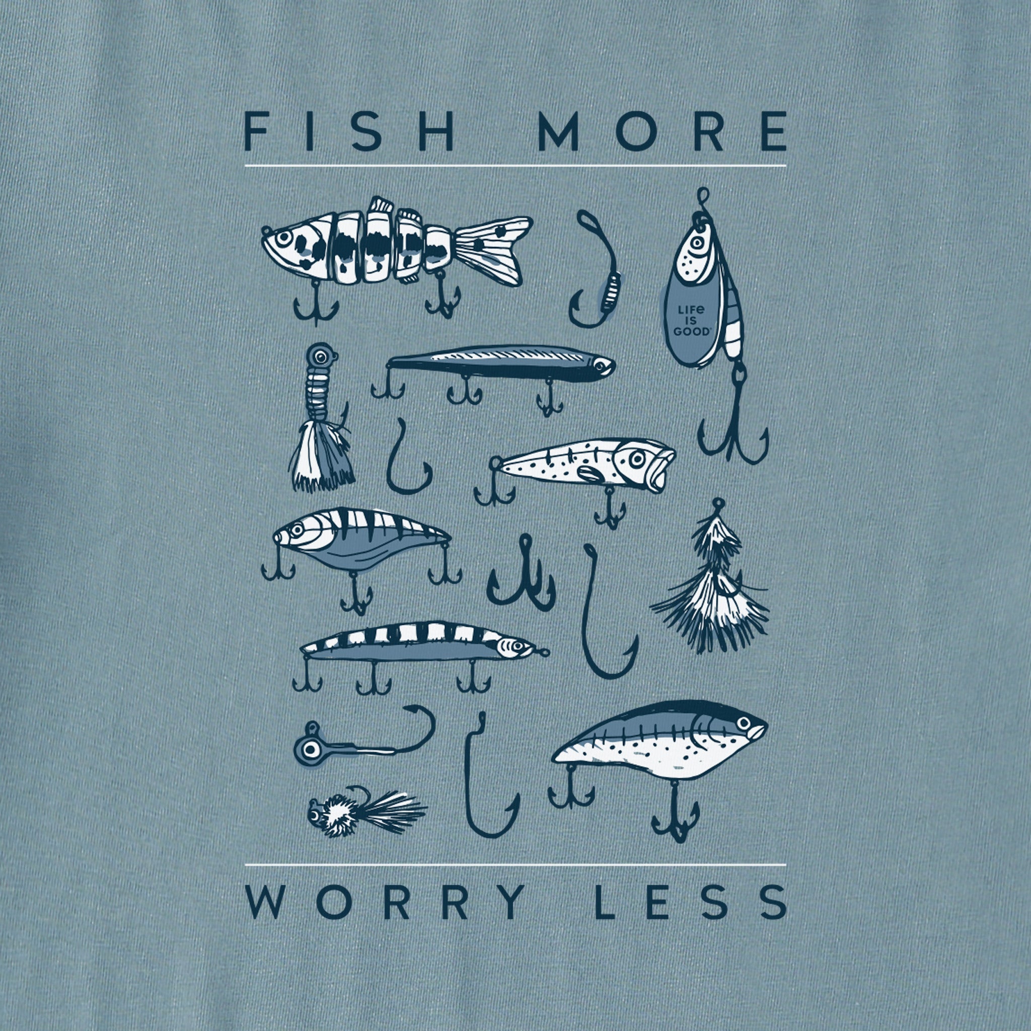 Men's Fish More Worry Less Hooks and Tackle Simply True Crew