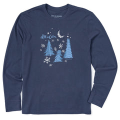 Men's All is Calm Winter Trees Long Sleeve Crusher Tee