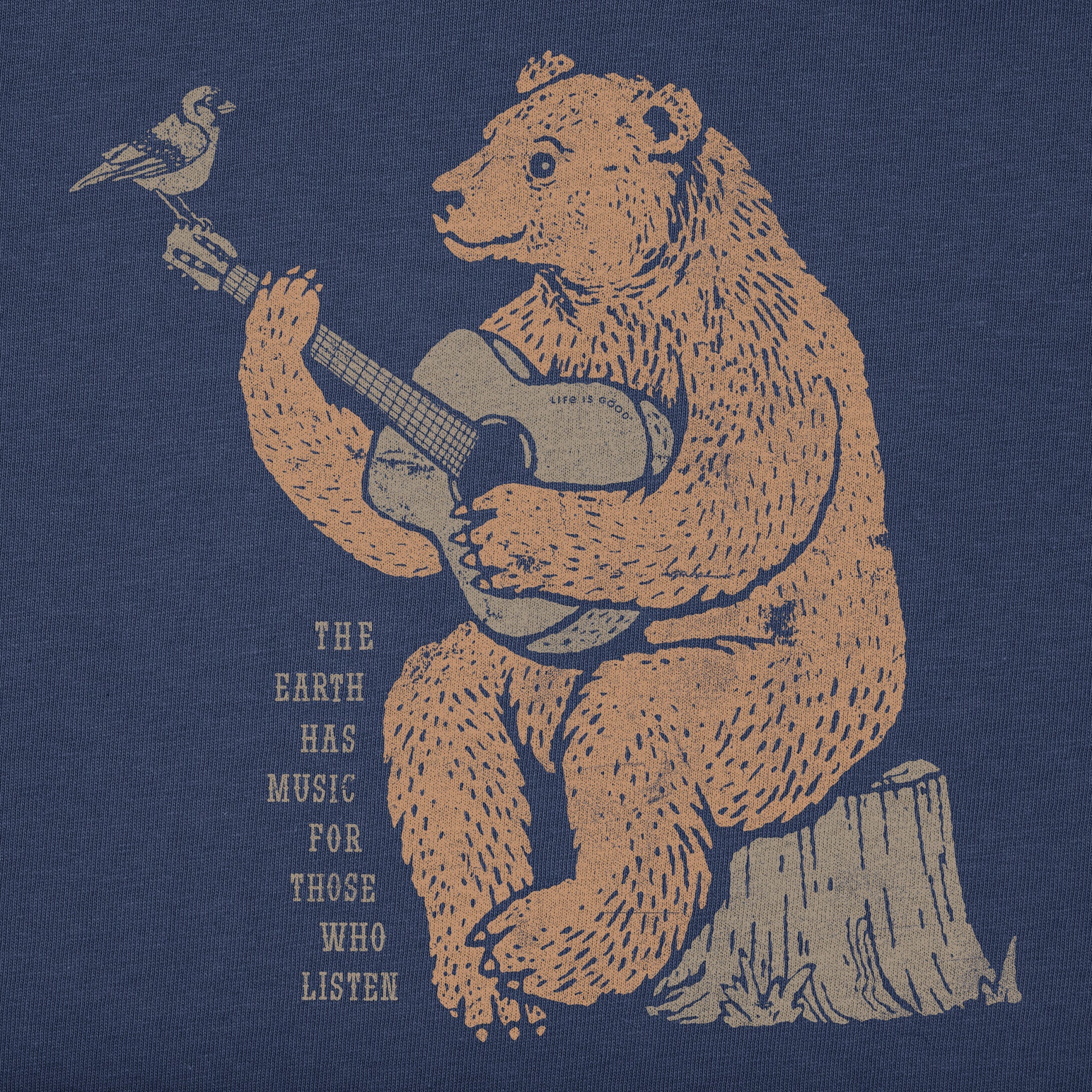 Men's Earth Has Music Guitar Bear Long Sleeve Crusher Tee