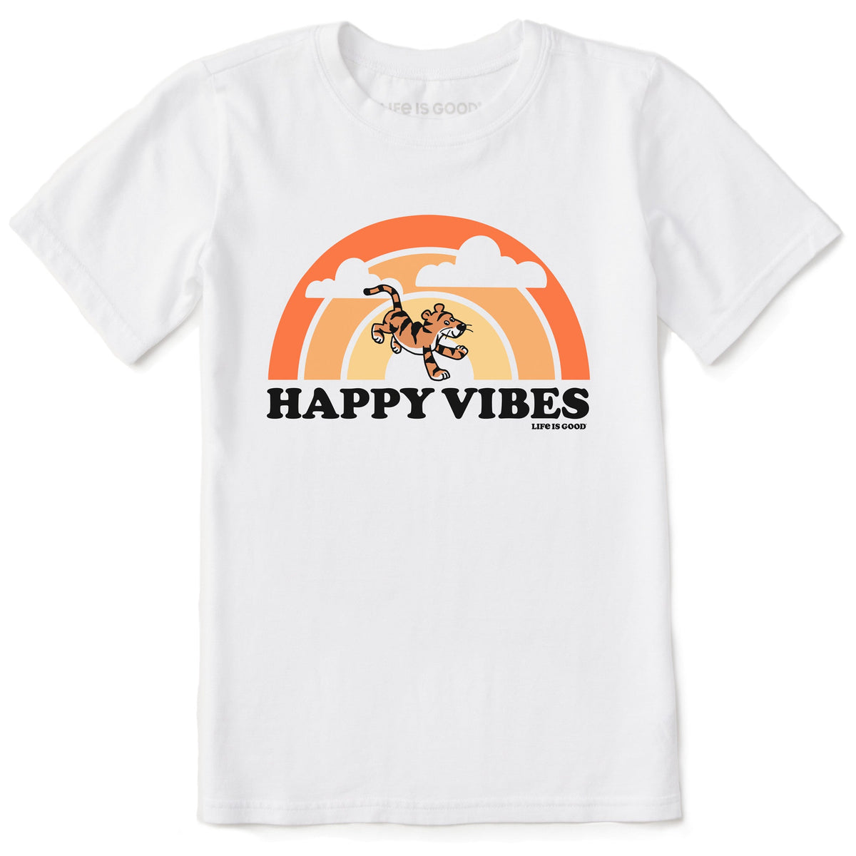 Kids Happy Vibes Tiger Stripe Rainbow Short Sleeve Crusher Tee