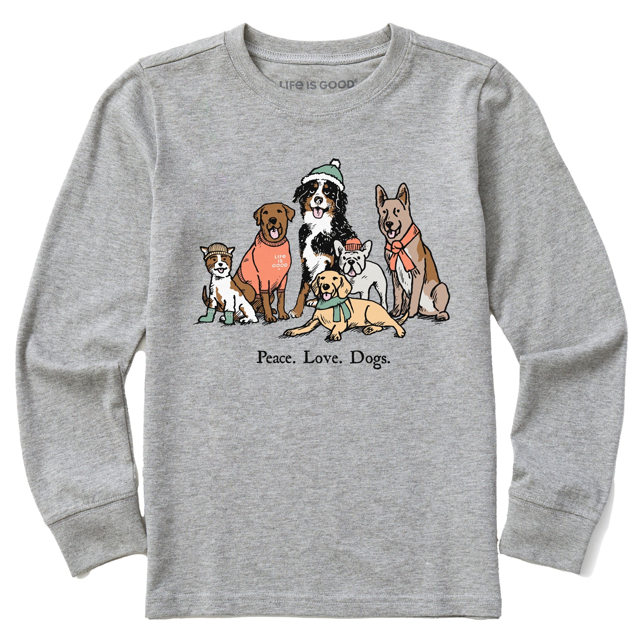 Kids Peace Love Dogs Winter Long Sleeve Crusher Tee