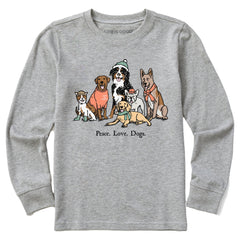 Kids Peace Love Dogs Winter Long Sleeve Crusher Tee