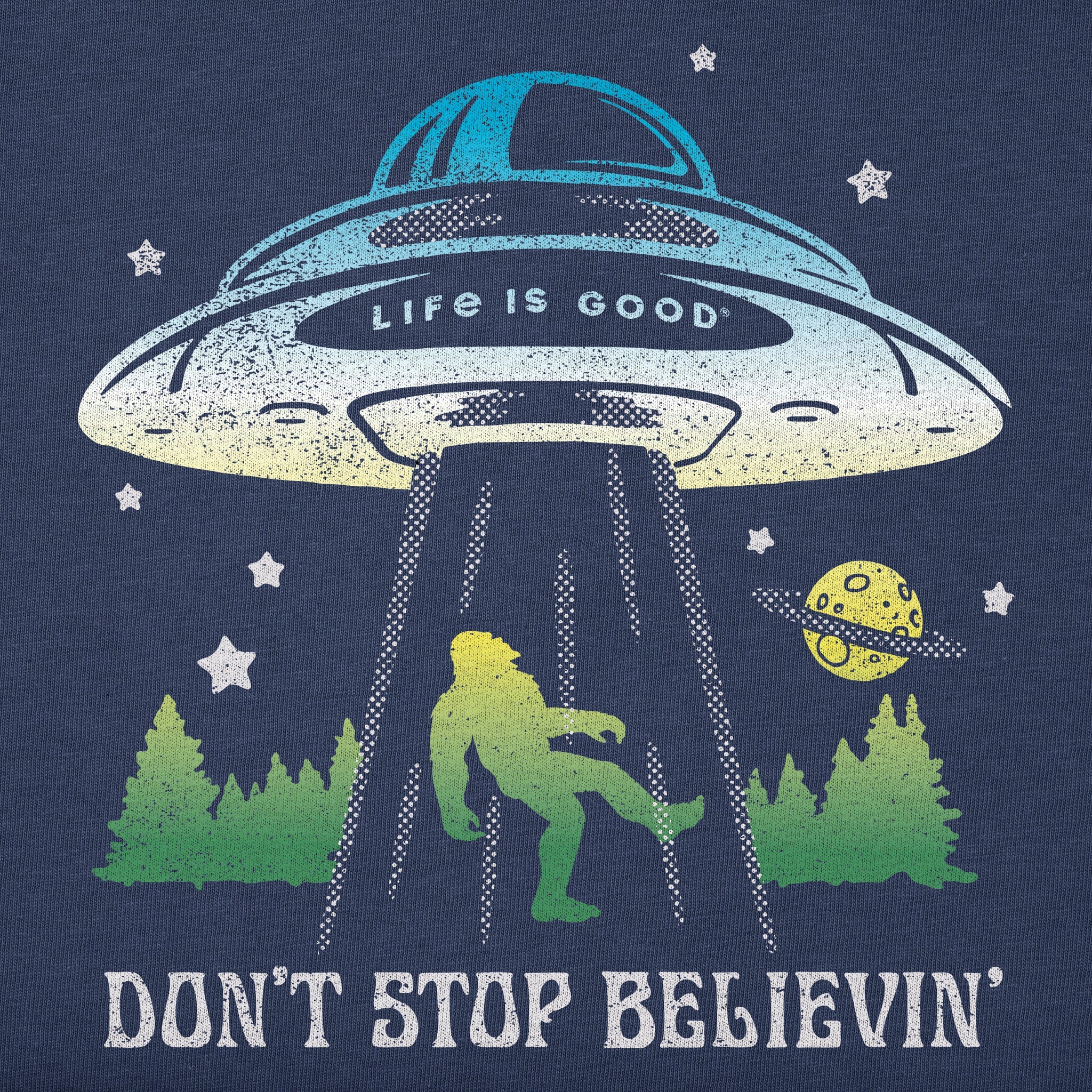 Men's Don't Stop Believin' Bigfoot Abduction Short Sleeve Crusher Tee