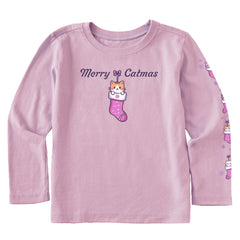 Merry Catmas Stocking Long Sleeve Toddler Crusher Tee