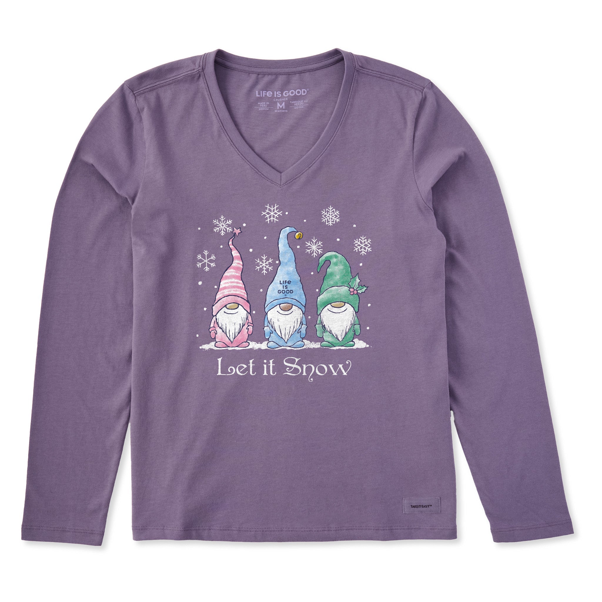 Women's Let it Snow Gnomes Long Sleeve Crusher Vee