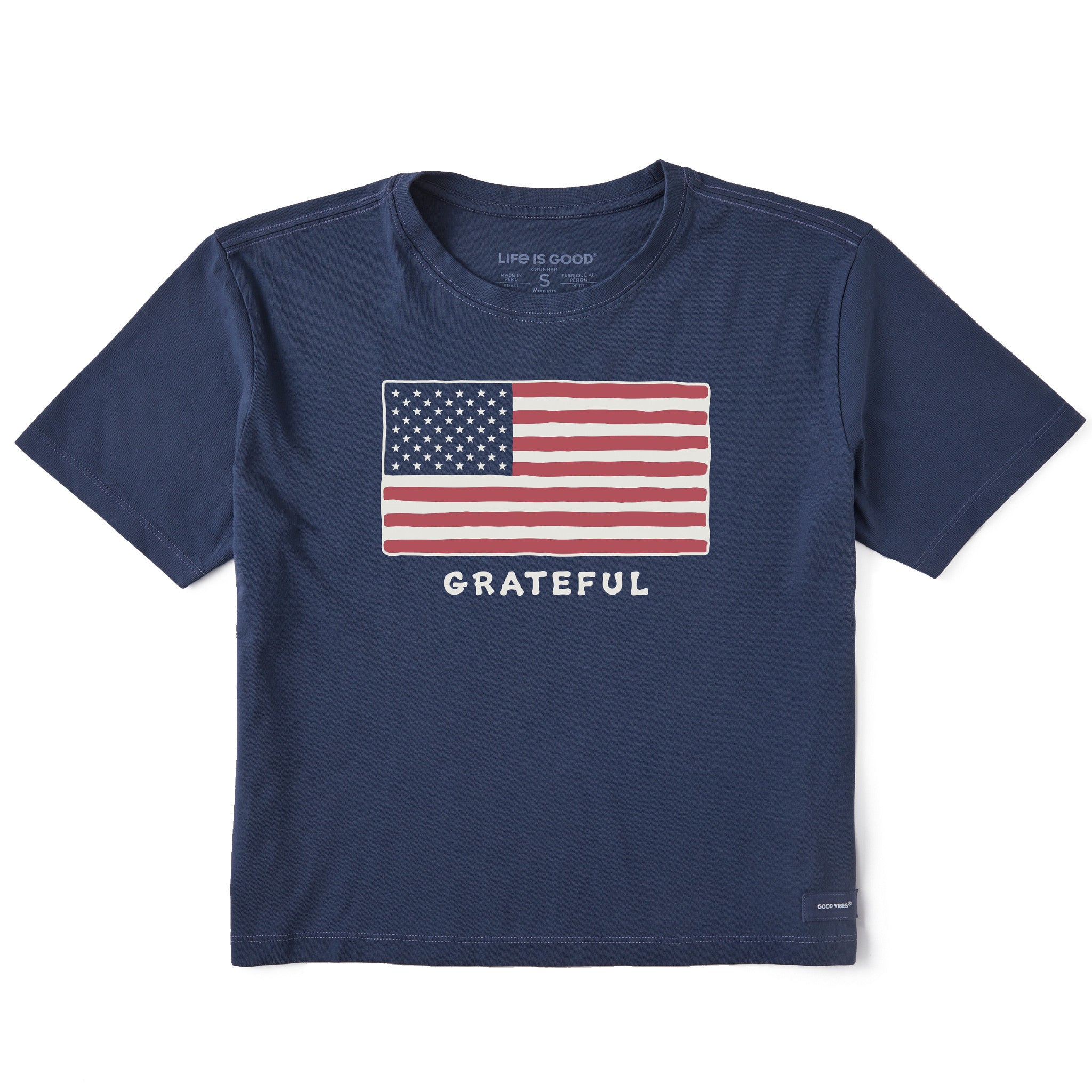 Women's Grateful USA Flag Short Sleeve Crusher Boxy Tee