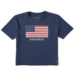 Women's Grateful USA Flag Short Sleeve Crusher Boxy Tee