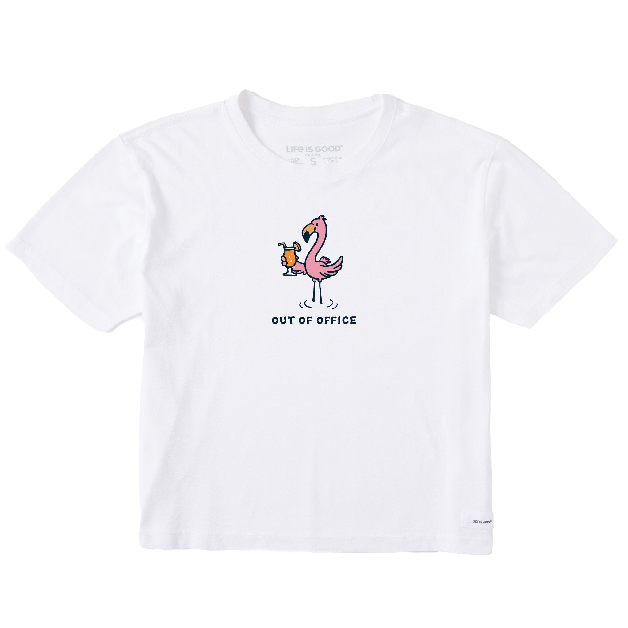 Women's Flamingo Cocktail Out of Office Short Sleeve Crusher Boxy Tee