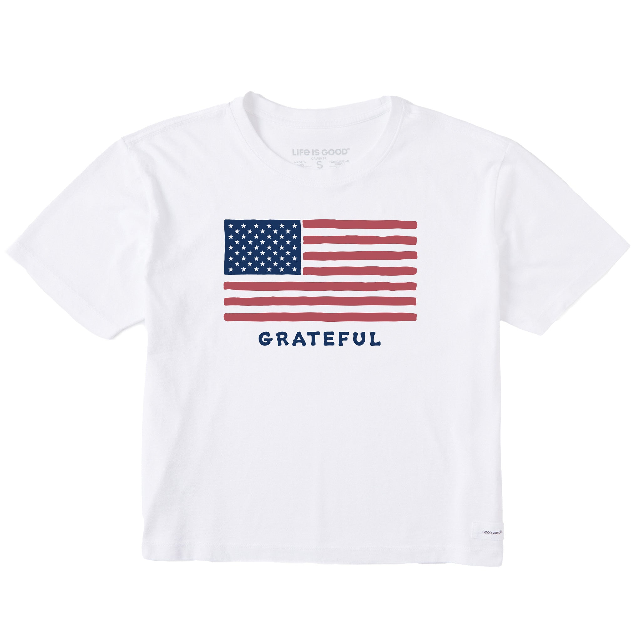 Women's Grateful USA Flag Short Sleeve Crusher Boxy Tee
