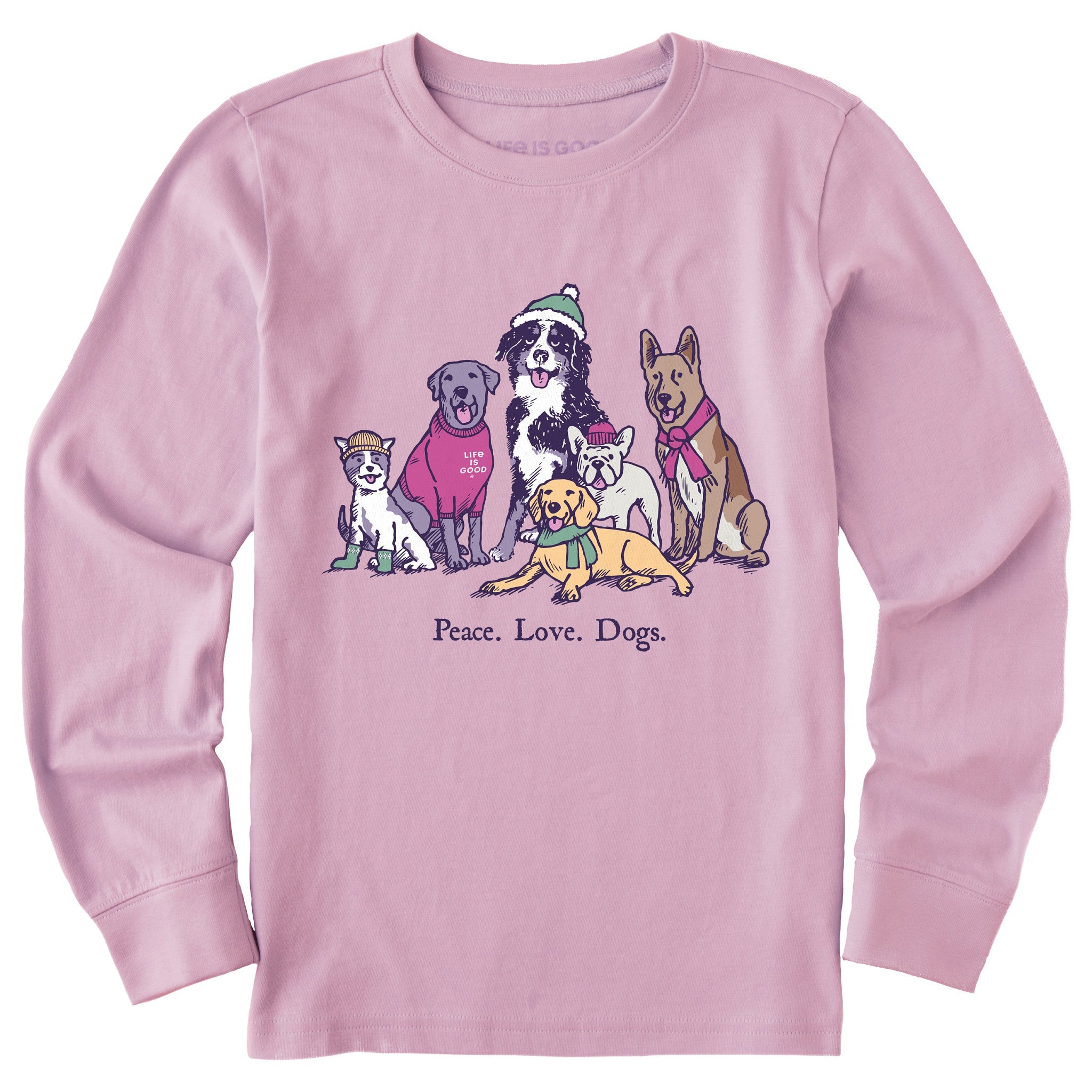 Kids Peace Love Dogs Winter Long Sleeve Crusher Tee