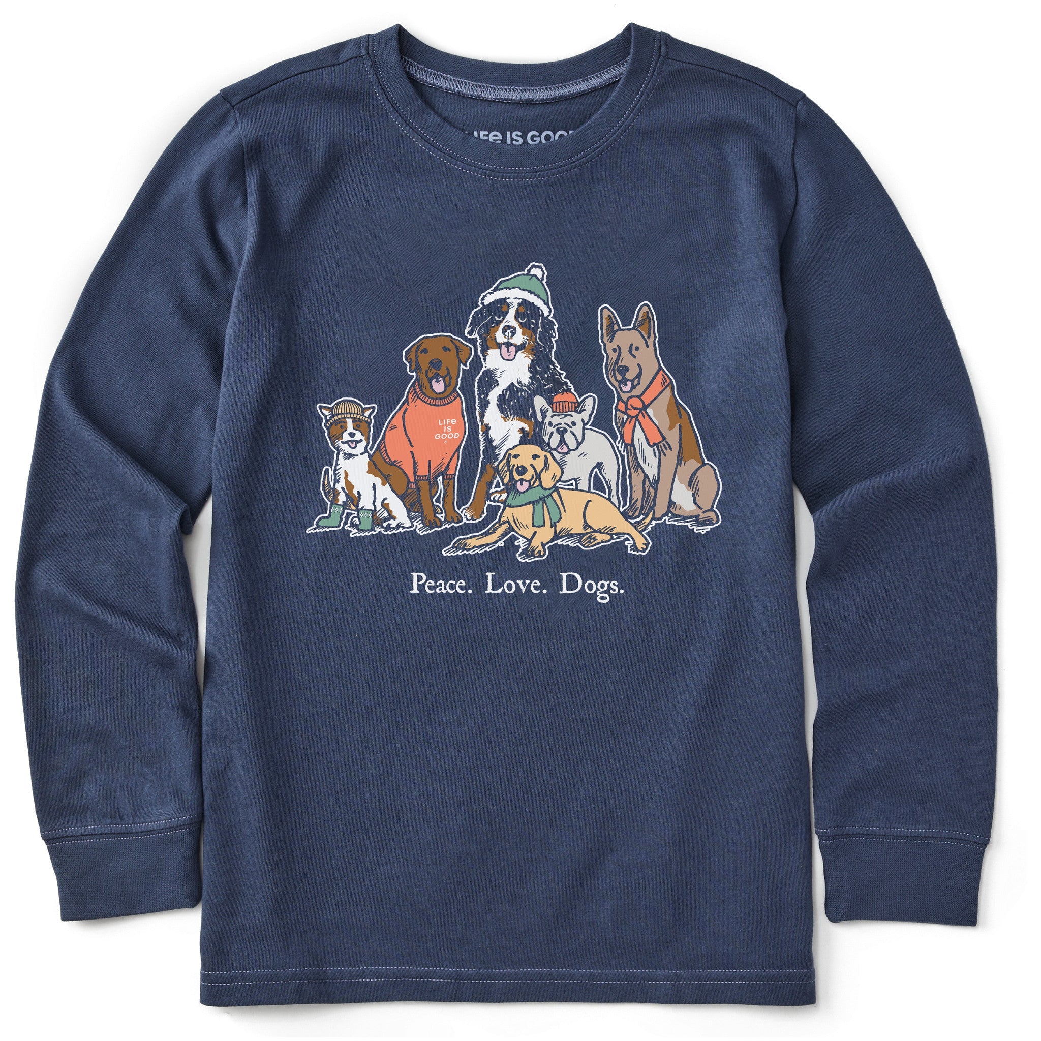 Kids Peace Love Dogs Winter Long Sleeve Crusher Tee