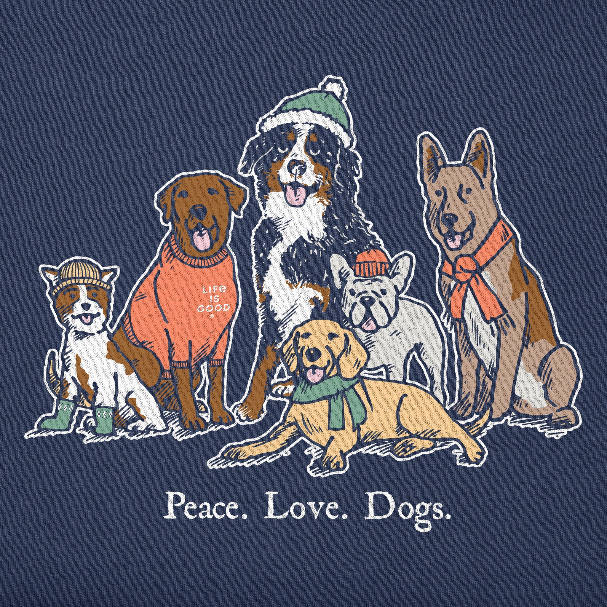 Kids Peace Love Dogs Winter Long Sleeve Crusher Tee